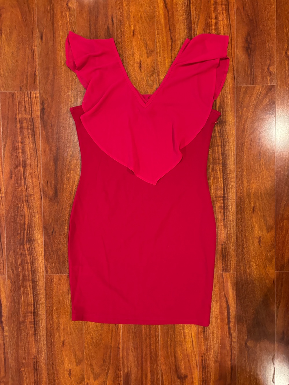 SHEIN Red Ruffle V-Neck Bodycon Dress